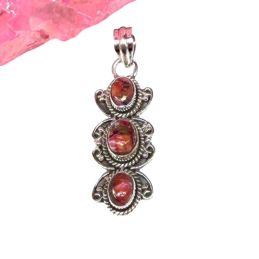 Kingman Pink Dahlia Turquoise Necklace Pendant Solid 925 Sterling Silver
